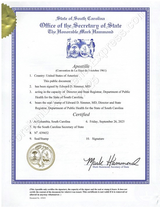 South Carolina apostille